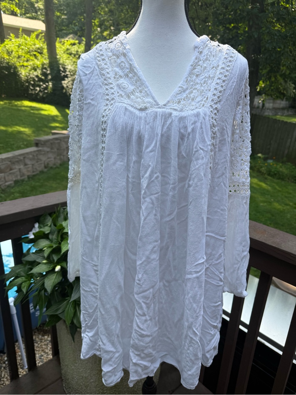 J Gee Shift Dress Medium Womans White Crochet Lined Boho Dress Size Medium M